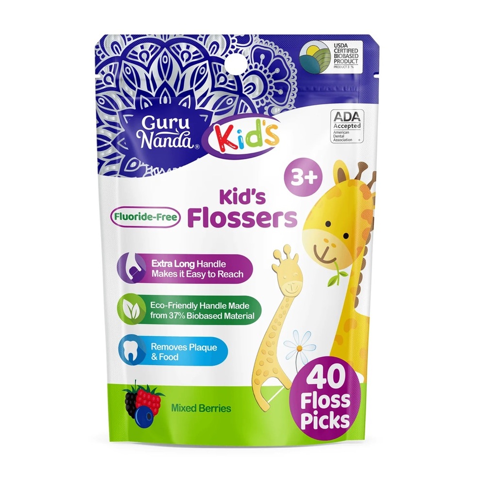 Guru Nanda Kids’ Flossers‎ PACK OF 3 - 40 Floss Picks Each, Eco-Friendly